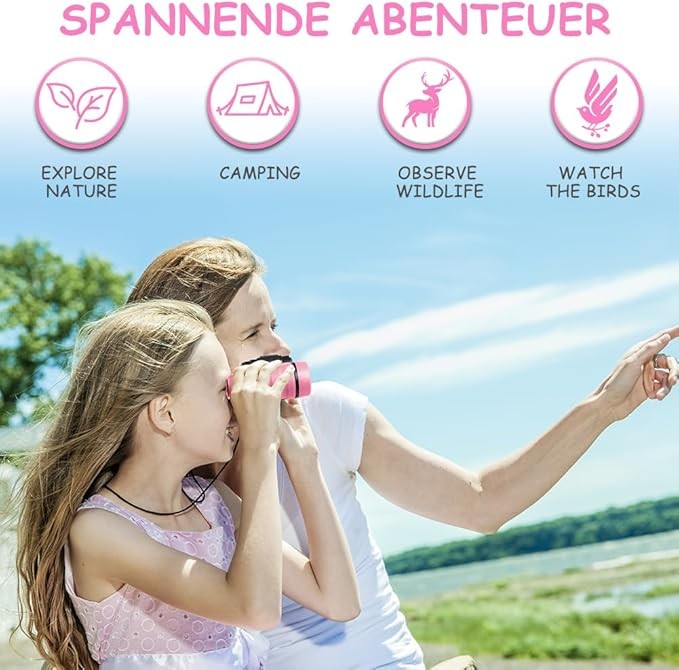 Kids 4x30 Pink Shockproof Binoculars | Outdoor Explorer Toy Ages 3–12