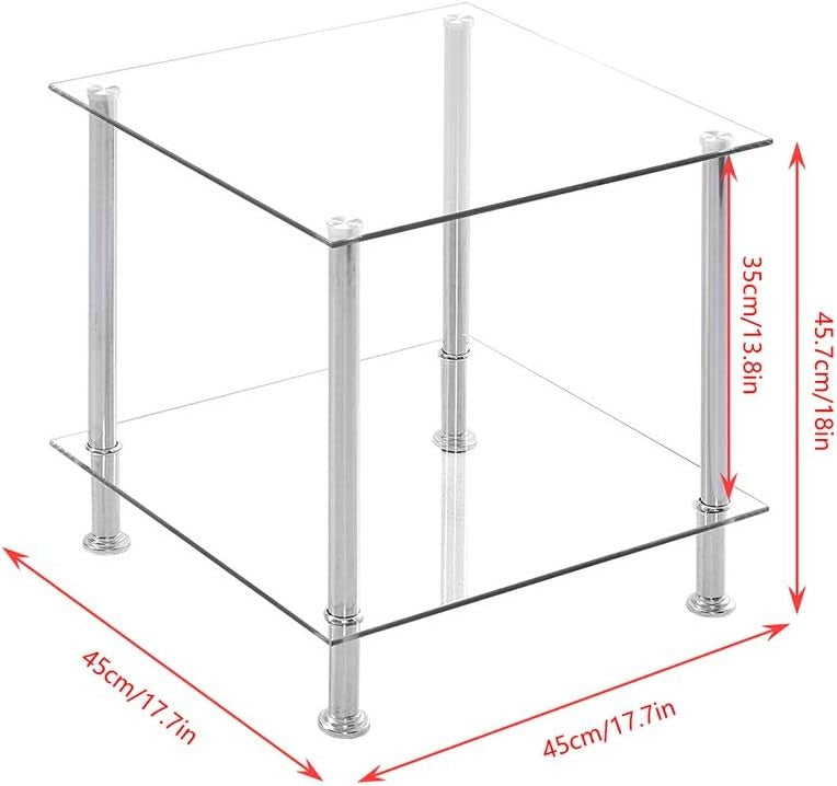 Clear Glass Side Table with Chrome Legs – Modern 2-Tier Small Coffee Table