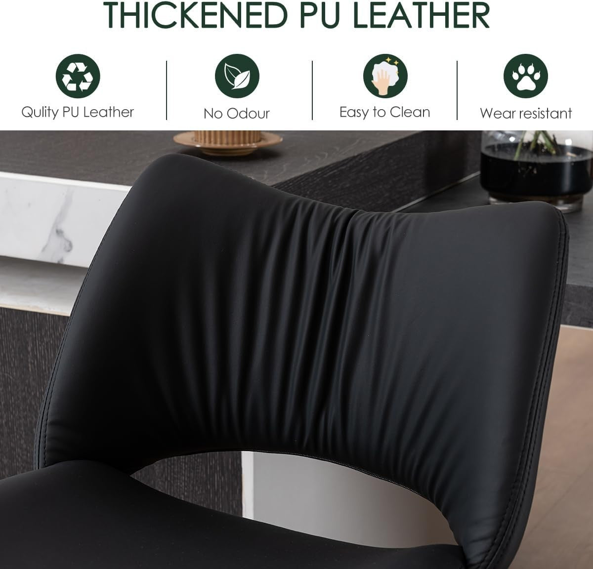 Adjustable Bar Stools 2pcs black PU Leather Swivel Kitchen Counter Chairs