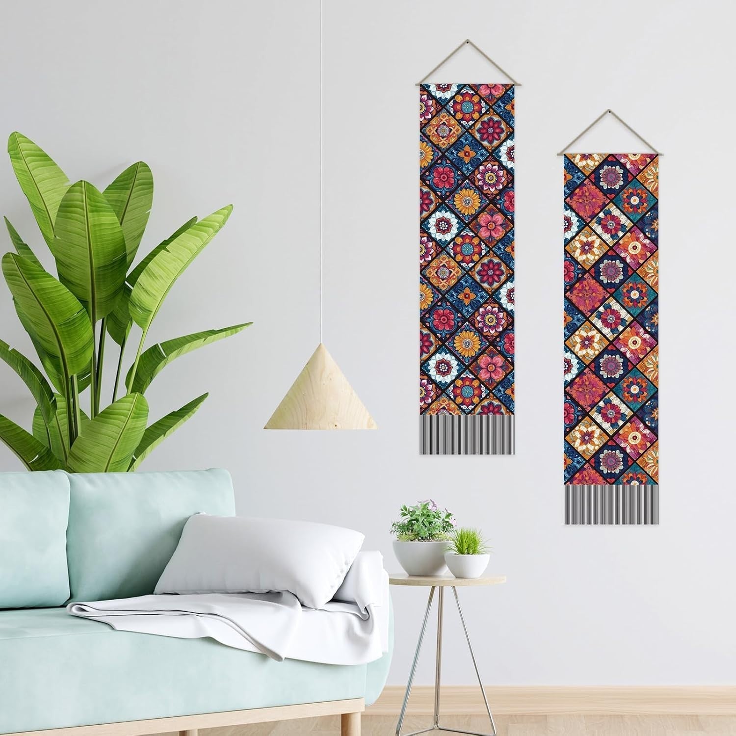 2PCS Boho Mandala Tapestry 33x116cm Floral Wall Hanging Decor