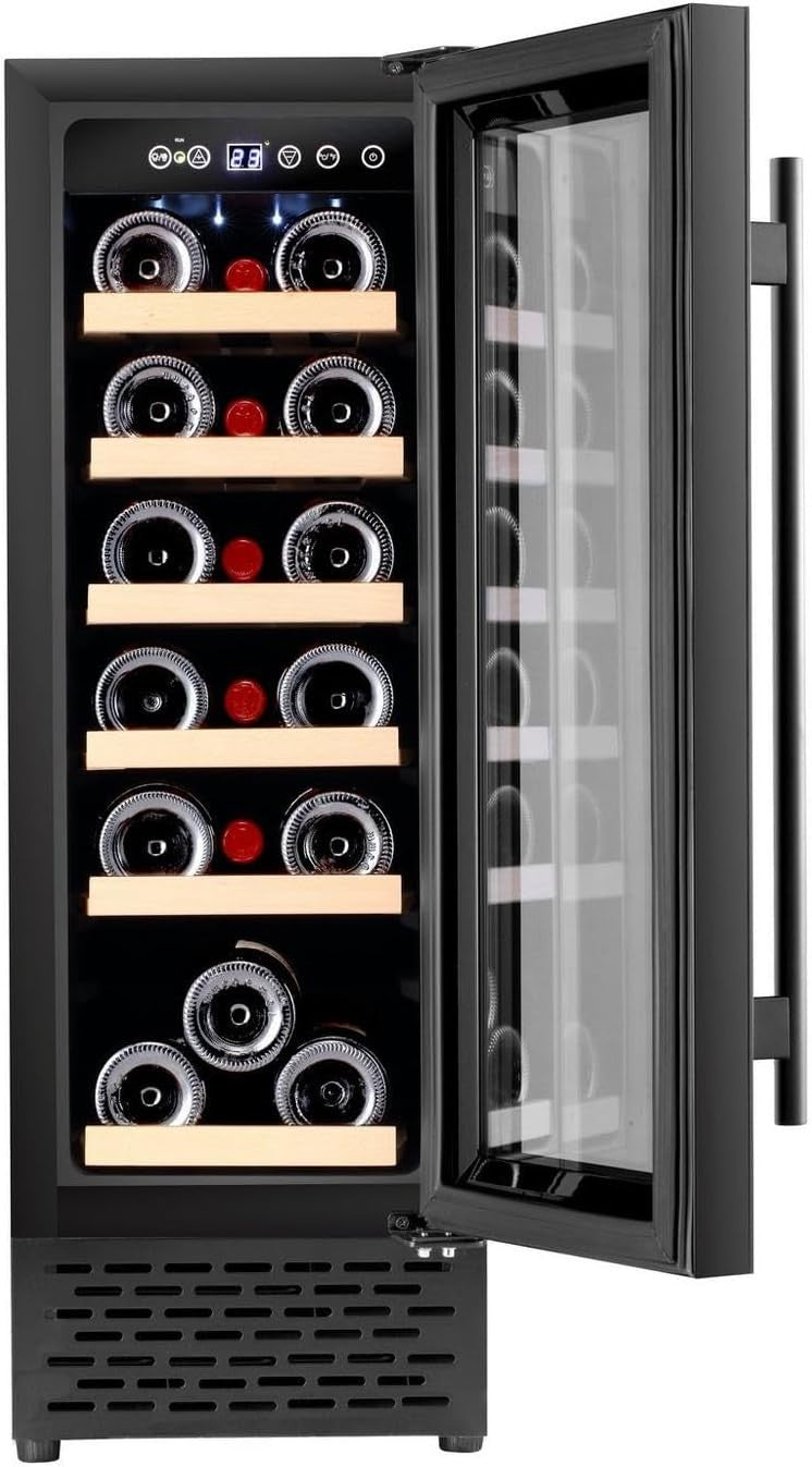 30cm Built In Wine Cooler 18 Bottle Slim Glass Door LED Touch Control