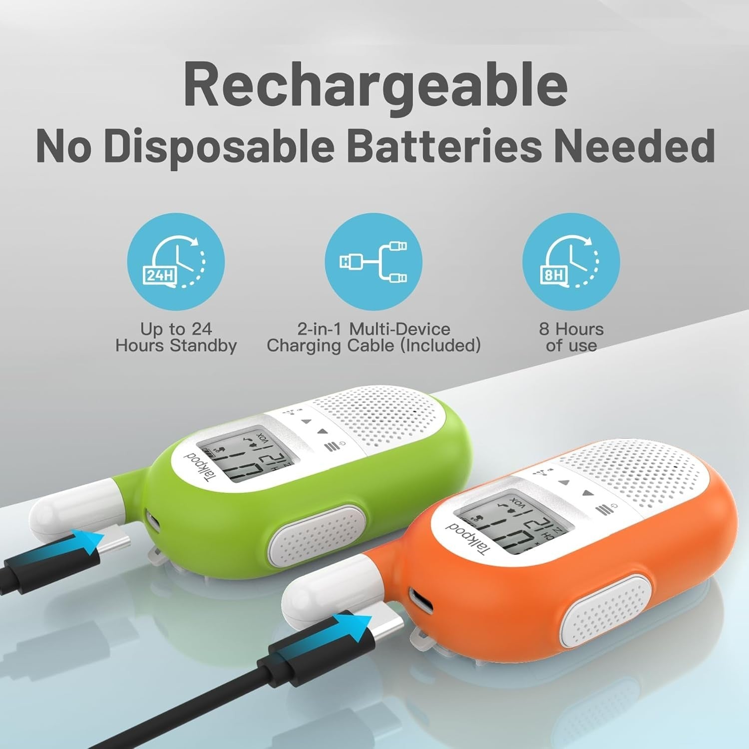 Rechargeable Walkie Talkies PMR446 16 Channel VOX Long Range Green Orange