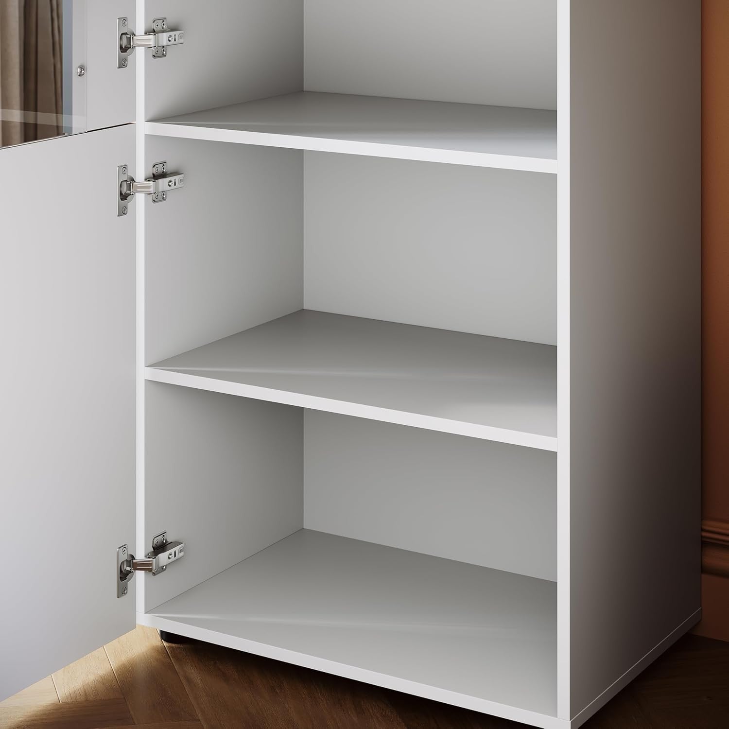 Tall LED Display Cabinet in White High Gloss with Glass Shelves 187cm