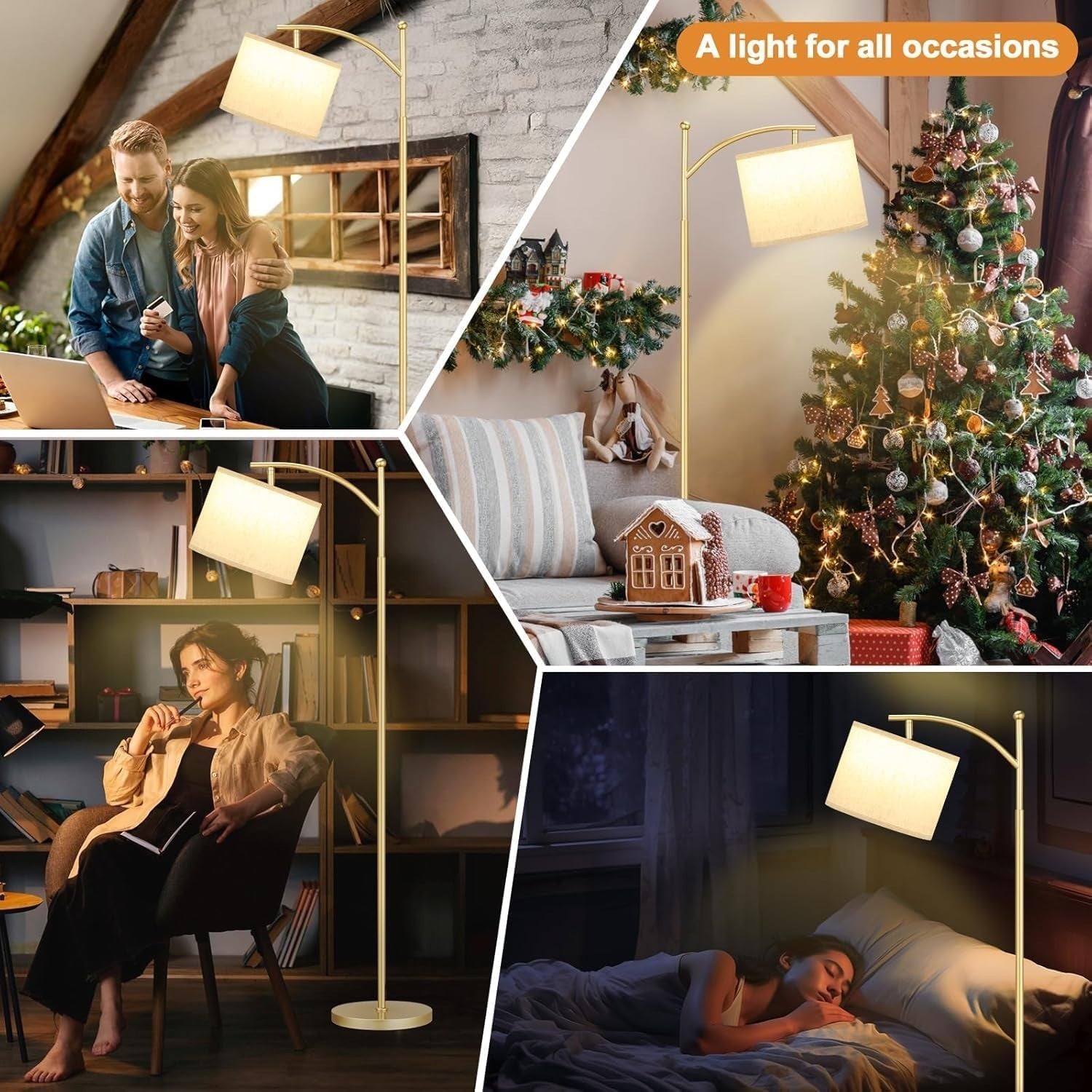 Gold Floor Lamp 60in Standing Lamp 3 Color Temperatures Adjustable Shade 9W