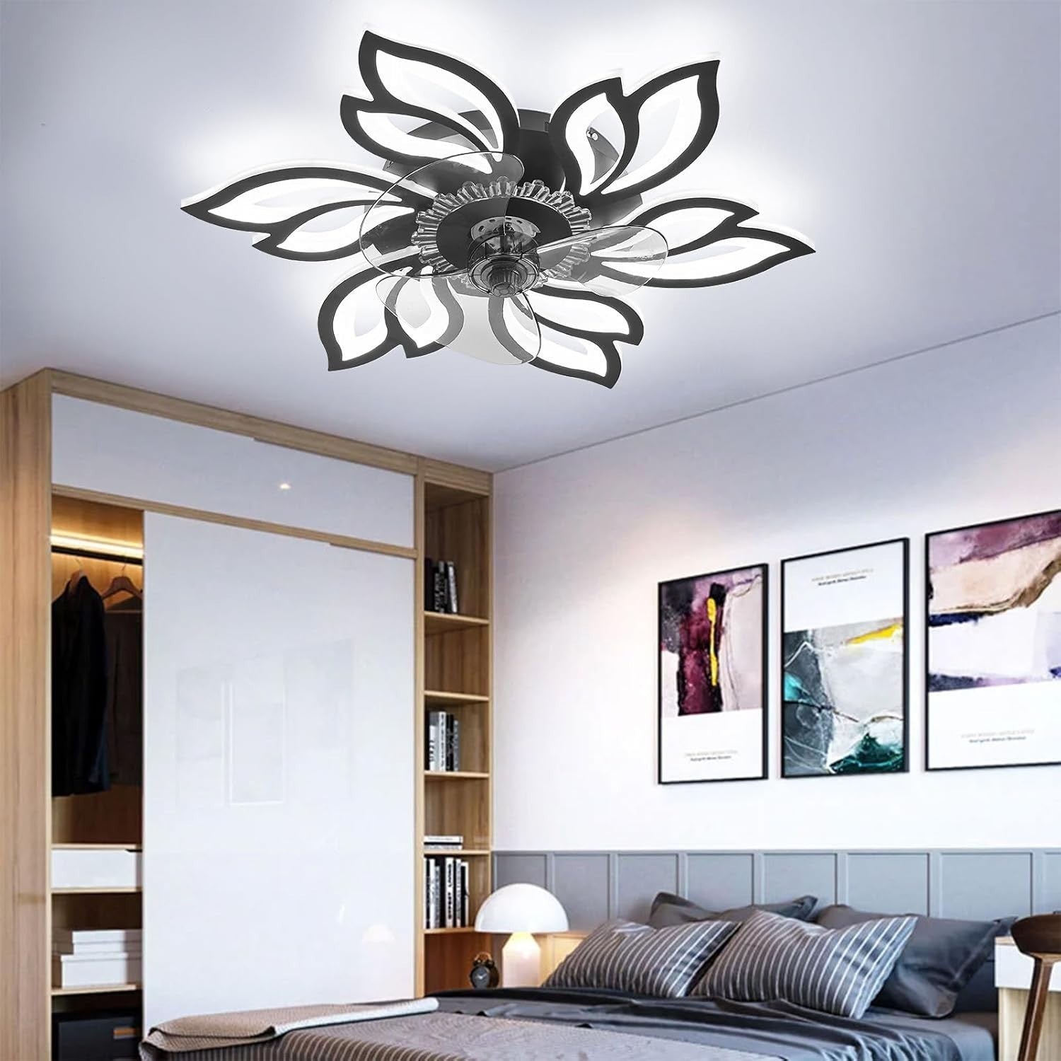 Warmiehomy 63CM Modern Ceiling Fan with Lights, 72W LED, 6-Speed, Remote