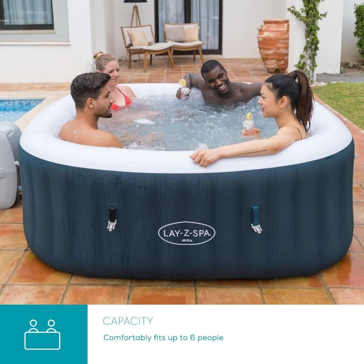 Inflatable Hot Tub Spa 140 Air Jet Massage 4–6 Person Square Garden