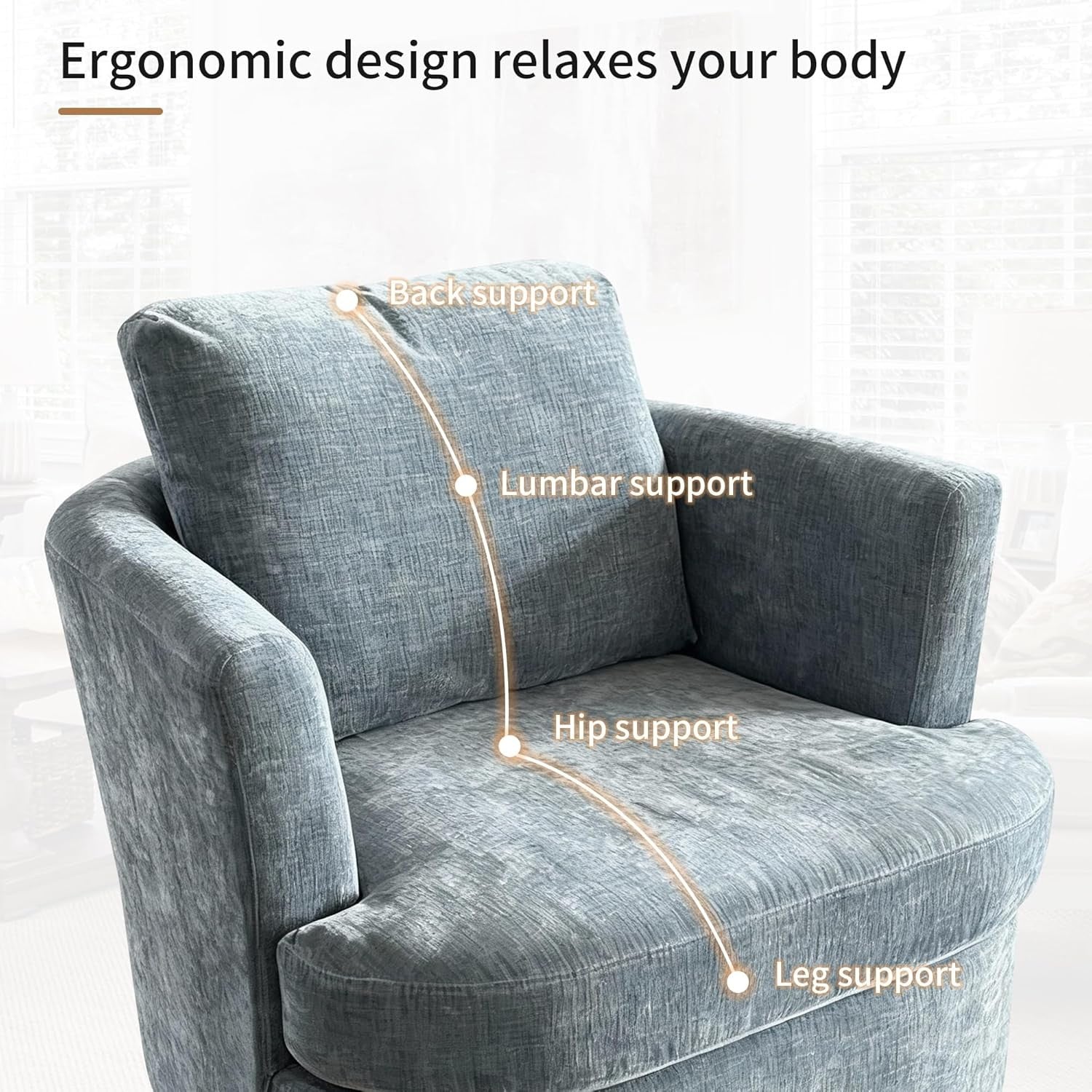 Swivel Tub Chair Accent Armchair with Pillow Blue Fabric