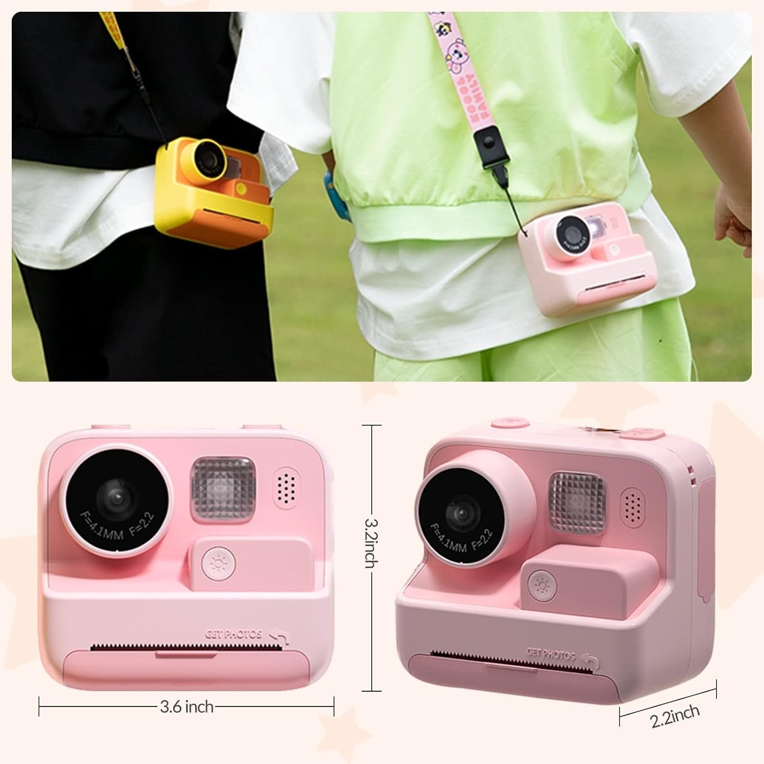Kids Instant Print Camera 48MP Zero Ink 32GB Selfie Video Pink