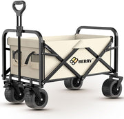 Beige 150L Heavy Duty Folding Festival Trolley 330lbs Camping Beach Wagon Cart
