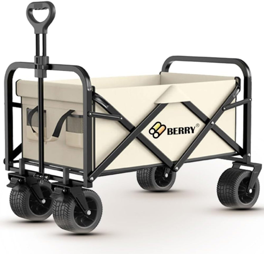 Beige 150L Heavy Duty Folding Festival Trolley 330lbs Camping Beach Wagon Cart