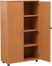 Beech Office Storage Cabinet Lockable 2 Door Cupboard Adjustable Shelves