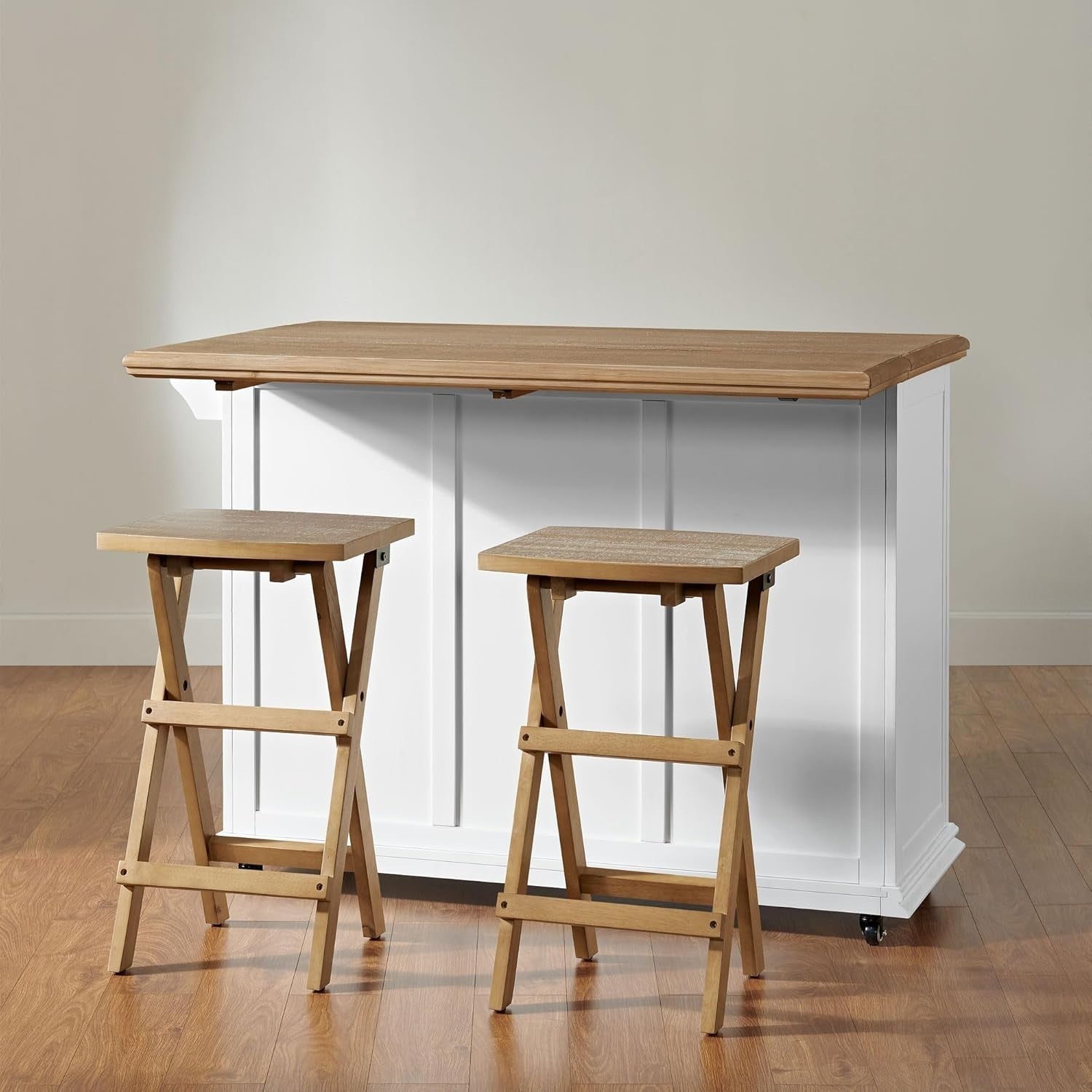 Kitchen Island Trolley with Extendable Oak Top & Storage Shelves, Rolling Unit
