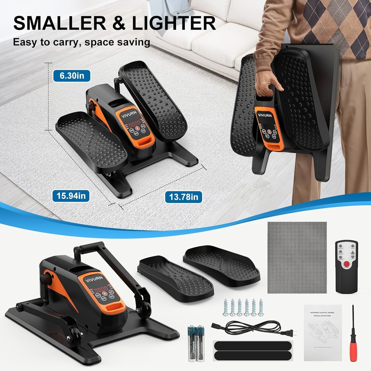 Under Desk Elliptical Pedal Exerciser Quiet Electric Remote Seated Leg Trainer
