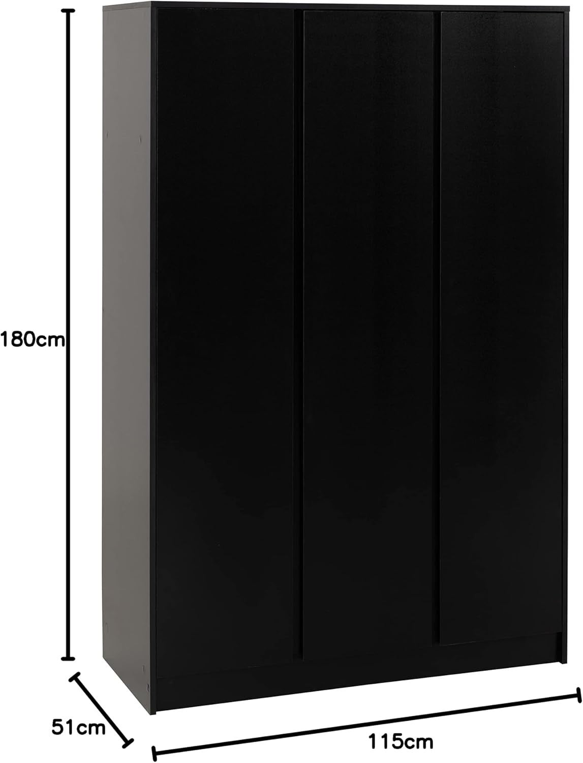 Black 3 Door Wardrobe with Drawers & Rail – Modern Bedroom Storage Unit