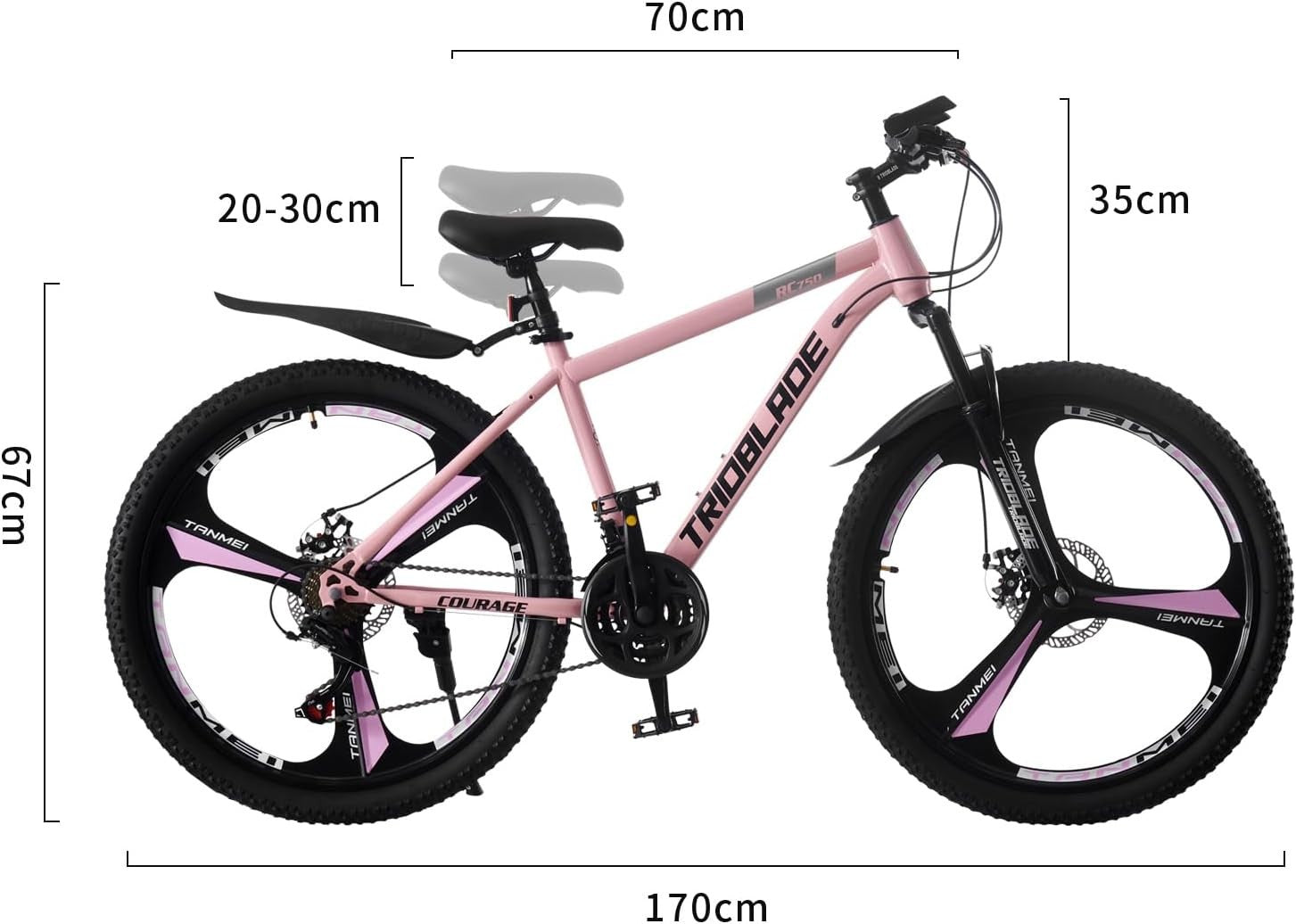 26" Pink Mountain Bike 21 Speed Dual Disc Brakes Lightweight Adult MTB