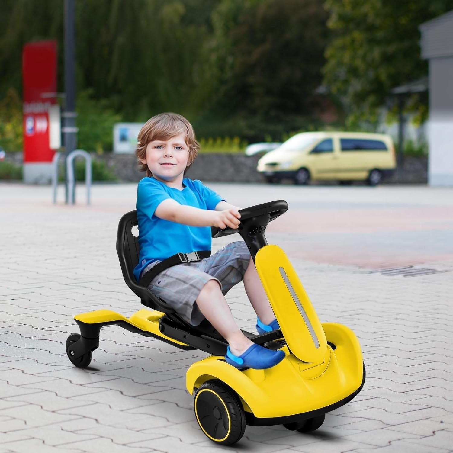 Kids Electric Racing Kart 6V 360° Drift Car Adjustable Seat Yellow 3-8Y