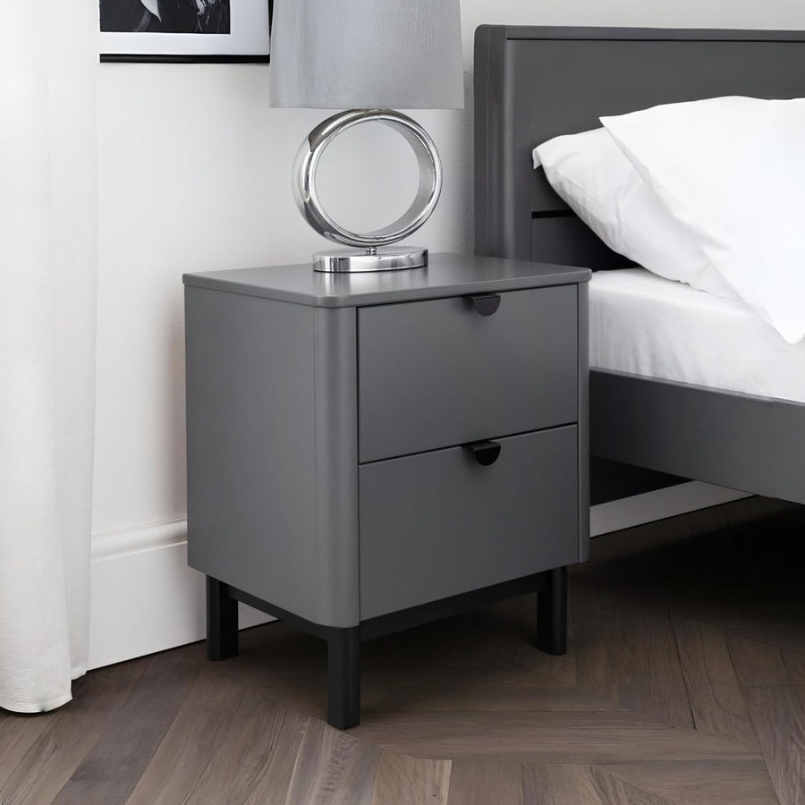 Modern Grey 2 Drawer Bedside Table – Sleek Wooden Nightstand Storage Unit