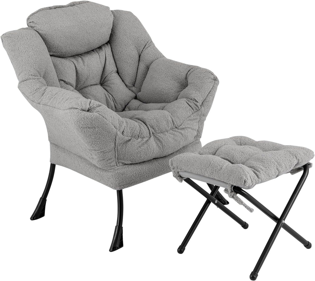 Grey Sherpa Armchair w/ Footstool Comfy Lounge Chair Sofa for Reading