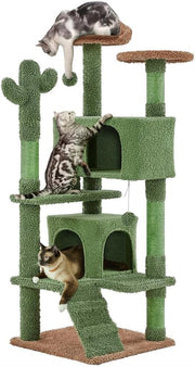 138cm Green Cactus Cat Tree Tower with Condo Scratching Posts Play Centre