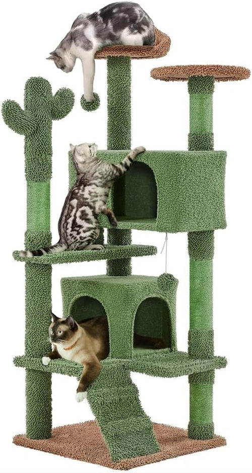 138cm Green Cactus Cat Tree Tower with Condo Scratching Posts Play Centre