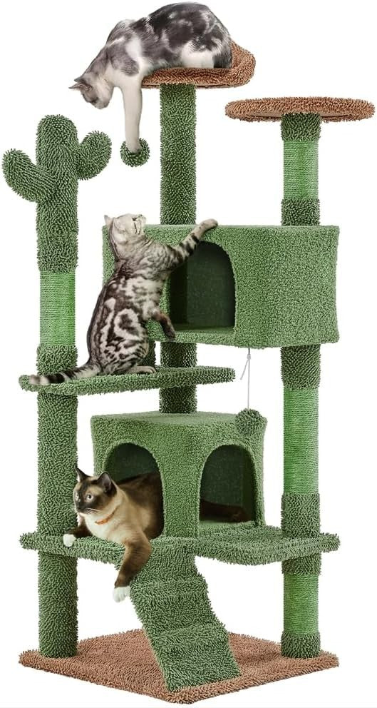 138cm Green Cactus Cat Tree Tower with Condo Scratching Posts Play Centre