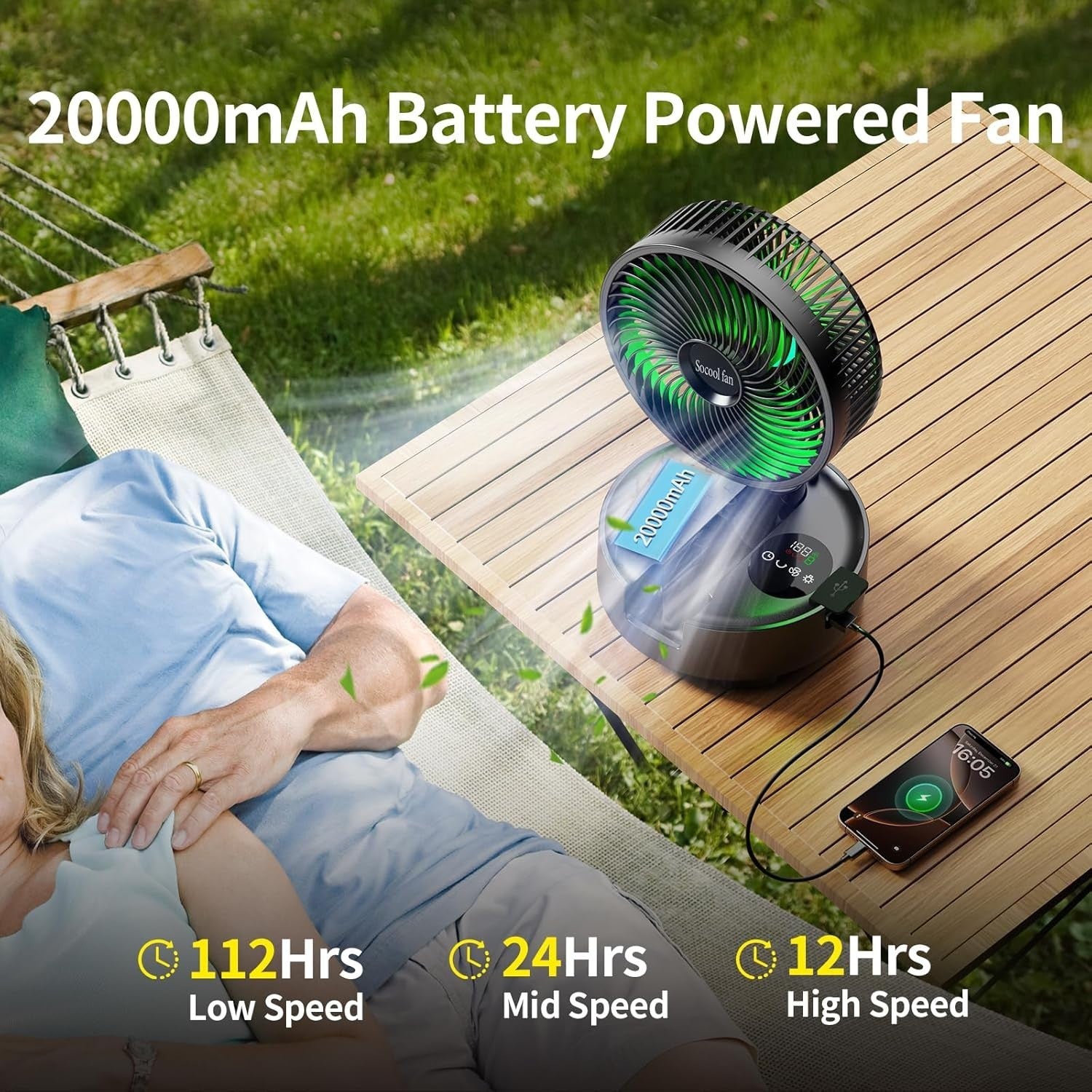 8-Inch Foldable Rechargeable Fan – 20000mAh Battery w/ Remote & LED Light