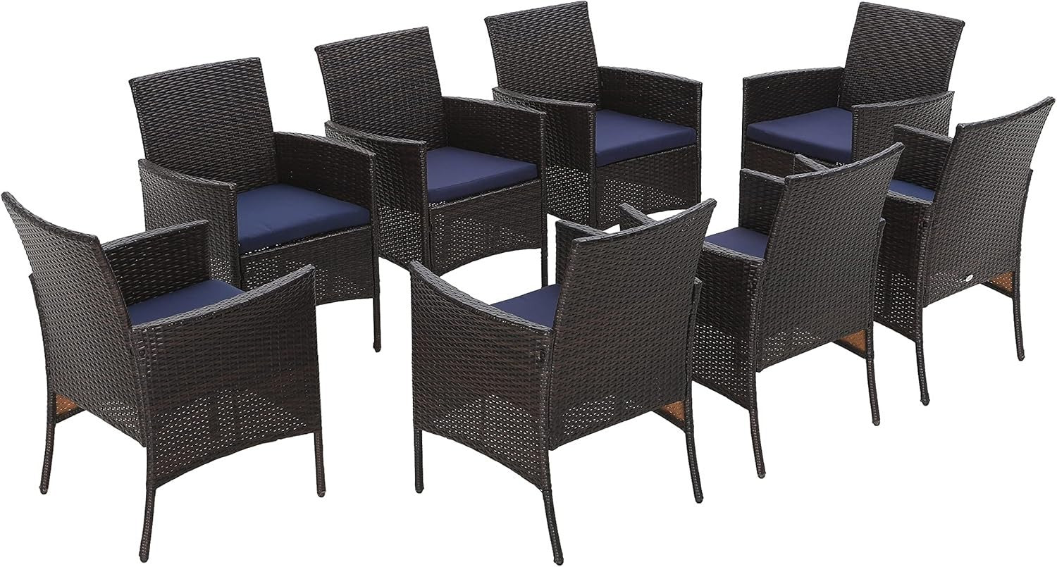 Rattan Garden Armchairs Set of 8 Cushioned Outdoor Patio Conversation Seats