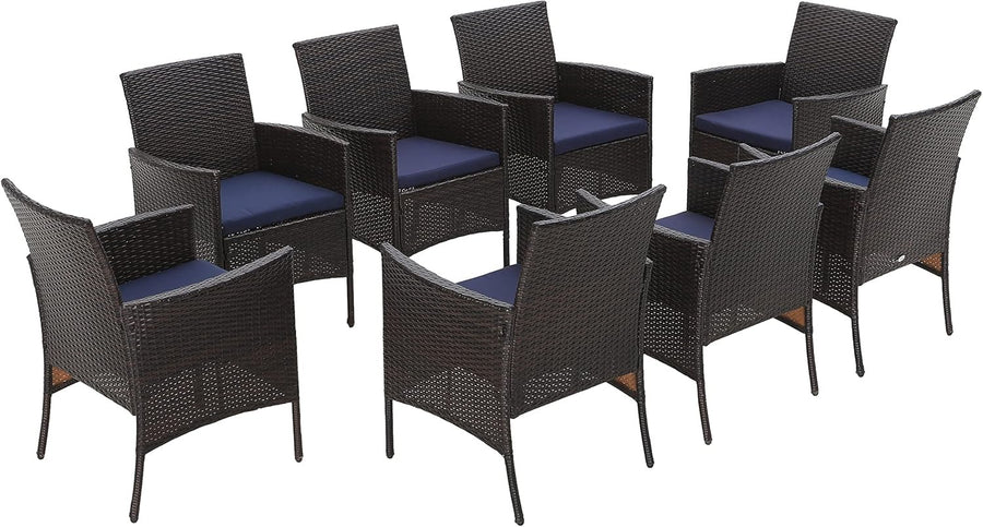 Rattan Garden Armchairs Set of 8 Cushioned Outdoor Patio Conversation Seats