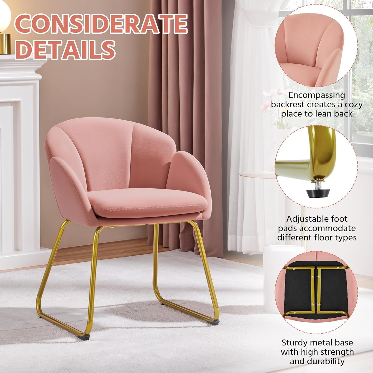 Velvet Tub Chair Accent Armchair Gold Legs Pink