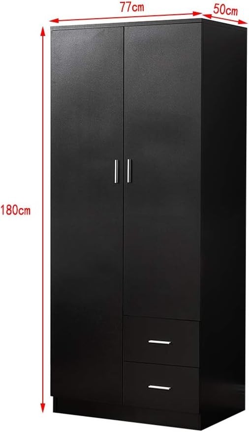 2 Door Wardrobe with Drawers & Hanging Rail | Modern Black Bedroom Storage