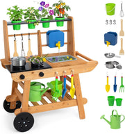 Wooden Mud Kitchen for Kids Outdoor Playset w/ Wheels Sink Stove