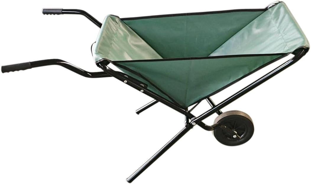 176kg 1-Wheel Foldable Garden Wheelbarrow & Green Metal Frame Heavy Duty Barrow