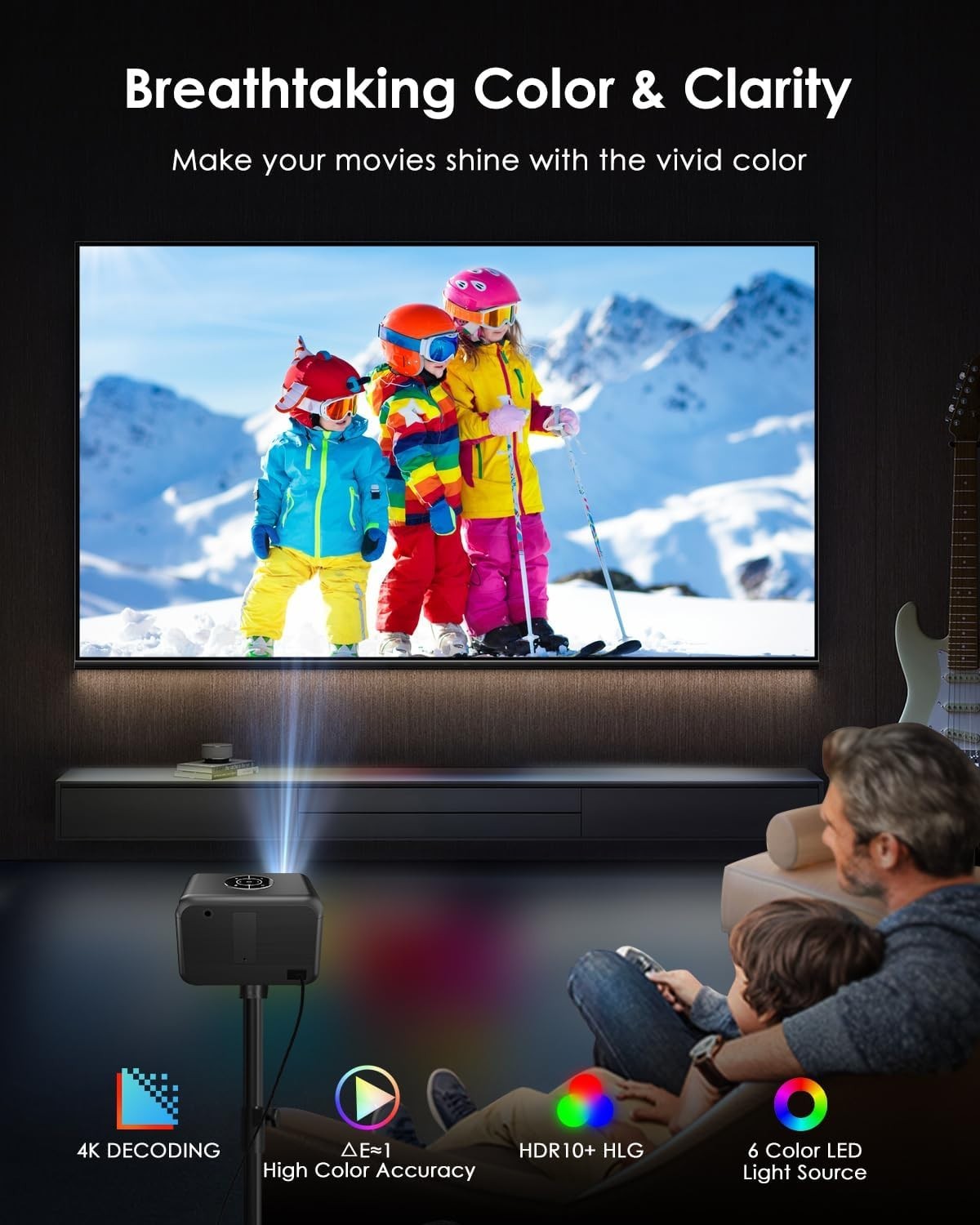 4K Smart Projector Google TV WiFi 6 Bluetooth NFC Dolby HDR