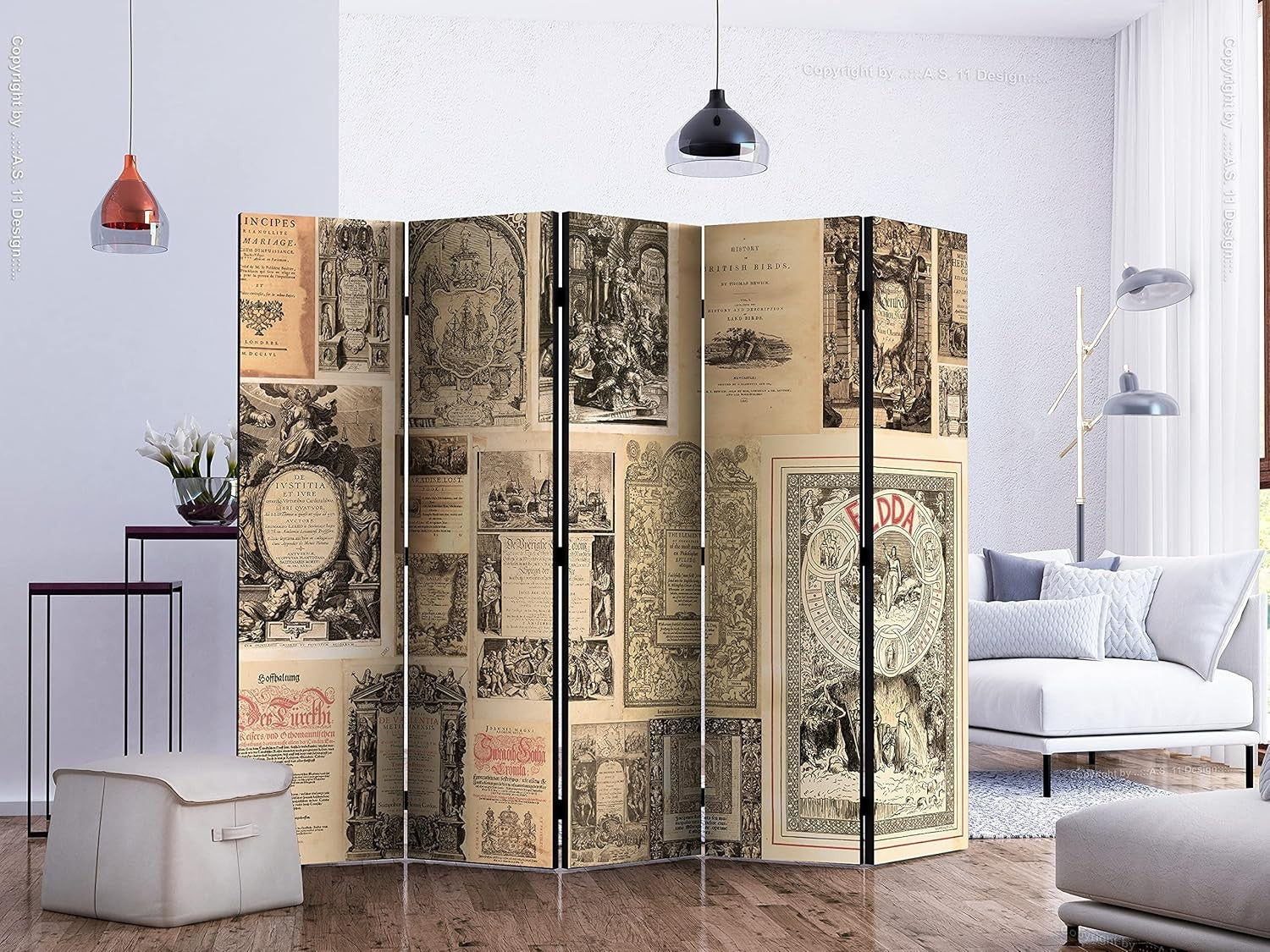 Luxury Vintage Acoustic Room Divider 5 Panel Folding Privacy Screen 225x172cm