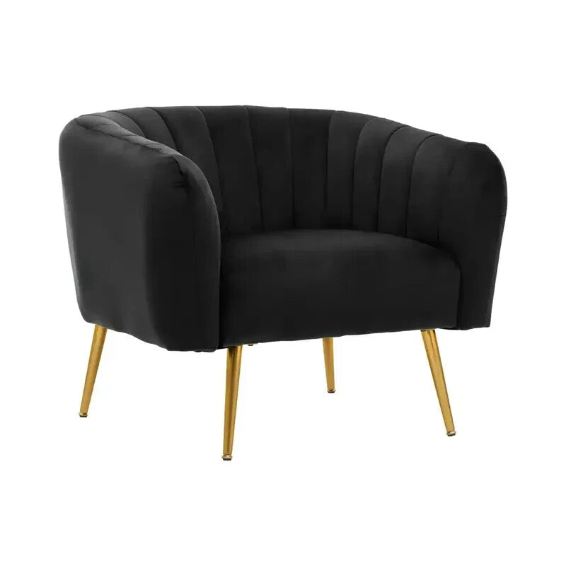 Black Velvet Accent Chair – Gold Legs, Tufted Armchair, Modern Elegance