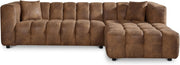 Brown Faux Leather 6-Seater Sectional Sofa with Ottoman & Tufted Design