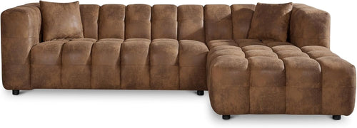 Brown Faux Leather 6-Seater Sectional Sofa with Ottoman & Tufted Design
