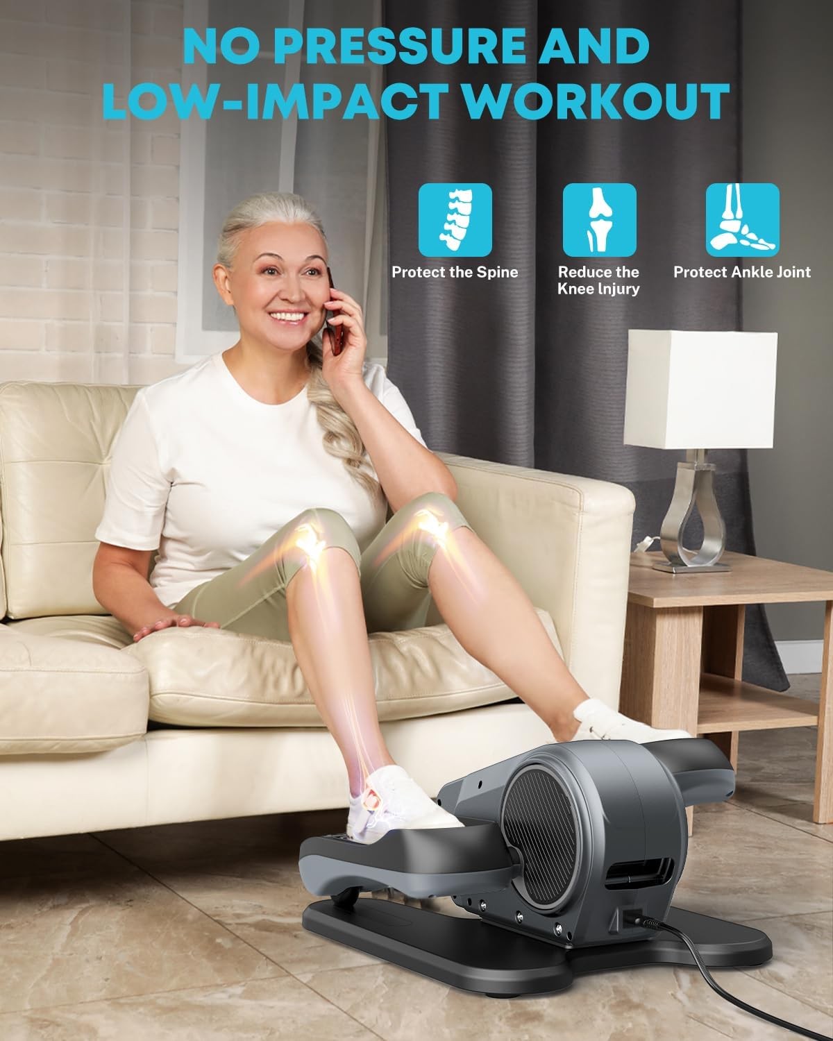 Under Desk Elliptical Pedal Exerciser Quiet Remote Auto Manual 16 Speed