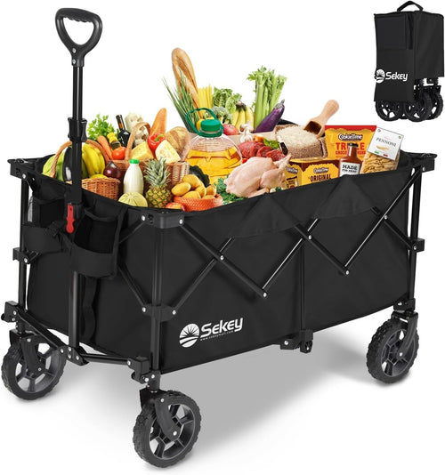 Black Heavy Duty 135L Folding Festival Trolley All-Terrain Wagon 150kg Capacity