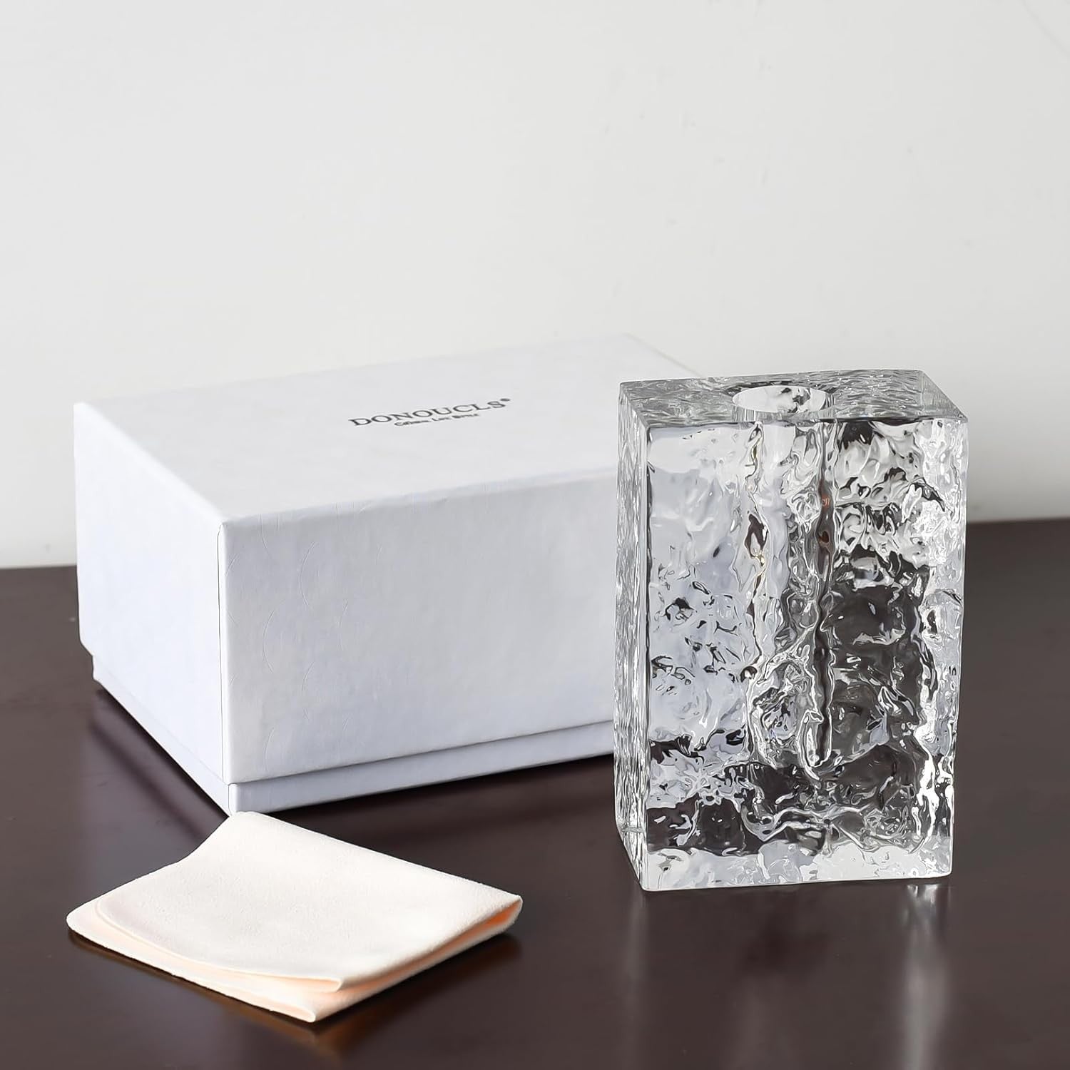 Crystal Glass Vase Ice Texture Modern Rectangular Tabletop Home Decor