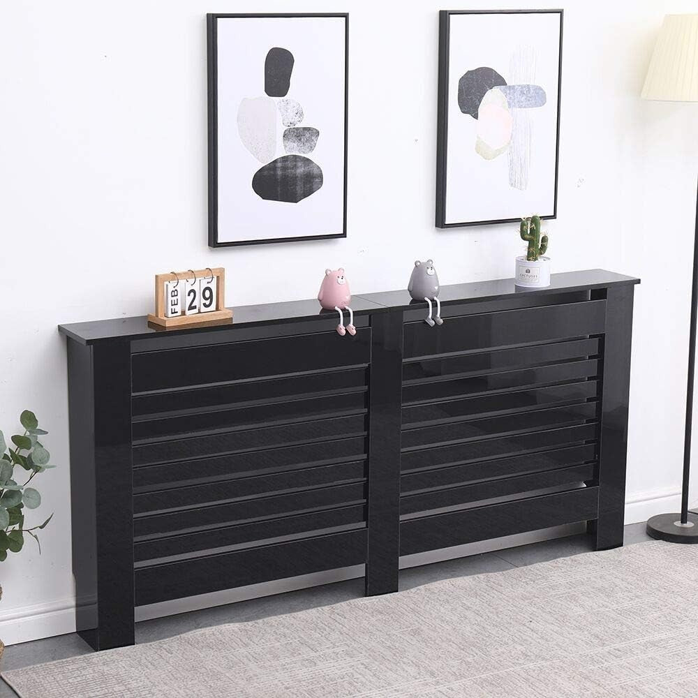Black High Gloss Radiator Cover MDF Cabinet | XL Modern Decorative Heater Guard