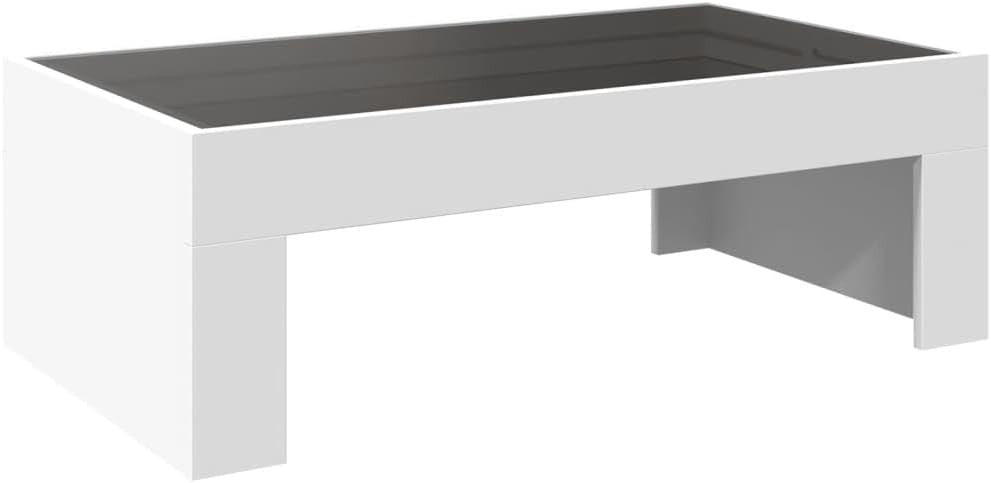 White Infinity LED Coffee Table 90x50x30cm | Modern Glass Top, RGB Lights