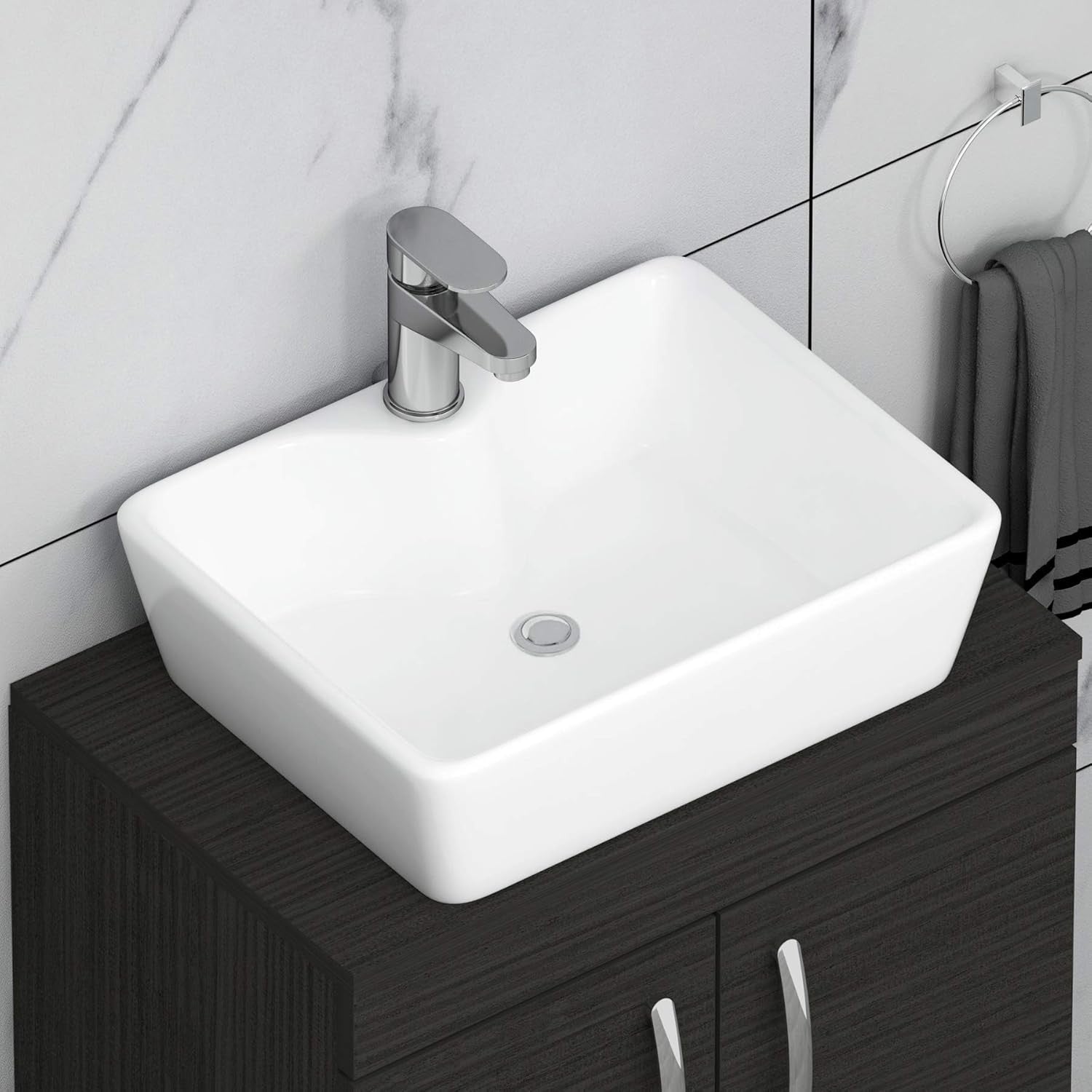600mm Black Floor Standing Bathroom Vanity Unit with Basin 2 Door Sink Cabinet