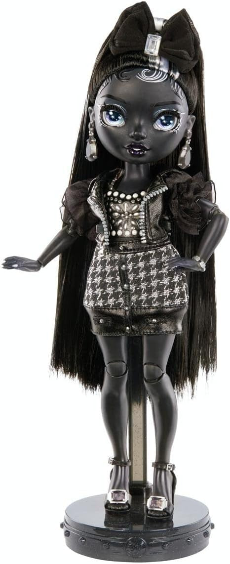 Greyscale Fashion Doll Two Outfits Black Hair Accessories Stand