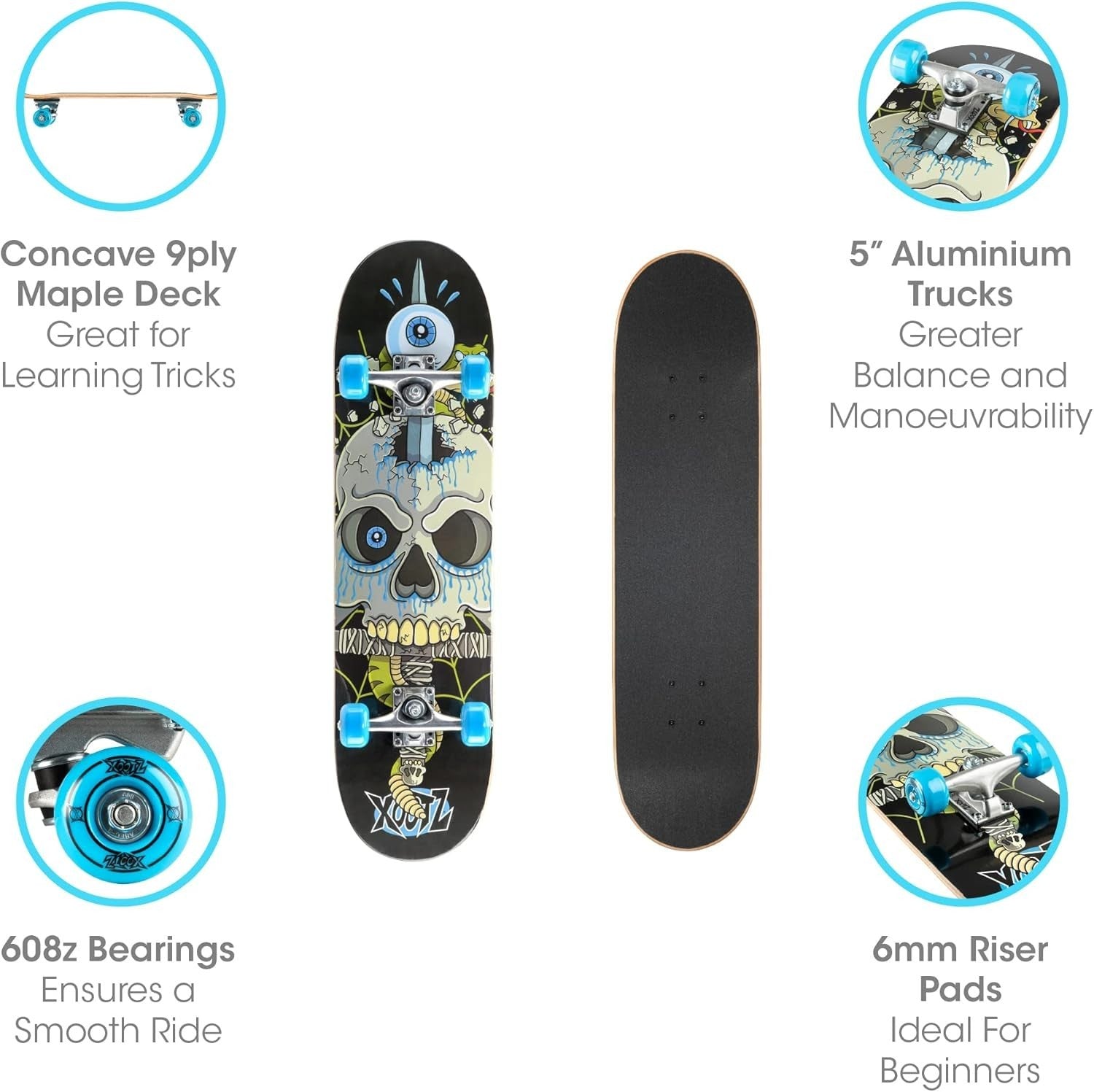 31in Beginner Skateboard Double Kick Maple Deck Black Trick Cruiser