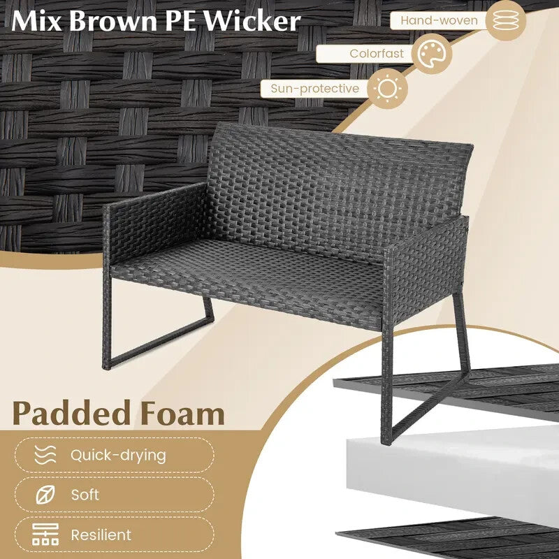 4-Piece Rattan Garden Furniture Set Outdoor Weatherproof Sofa Chairs Table