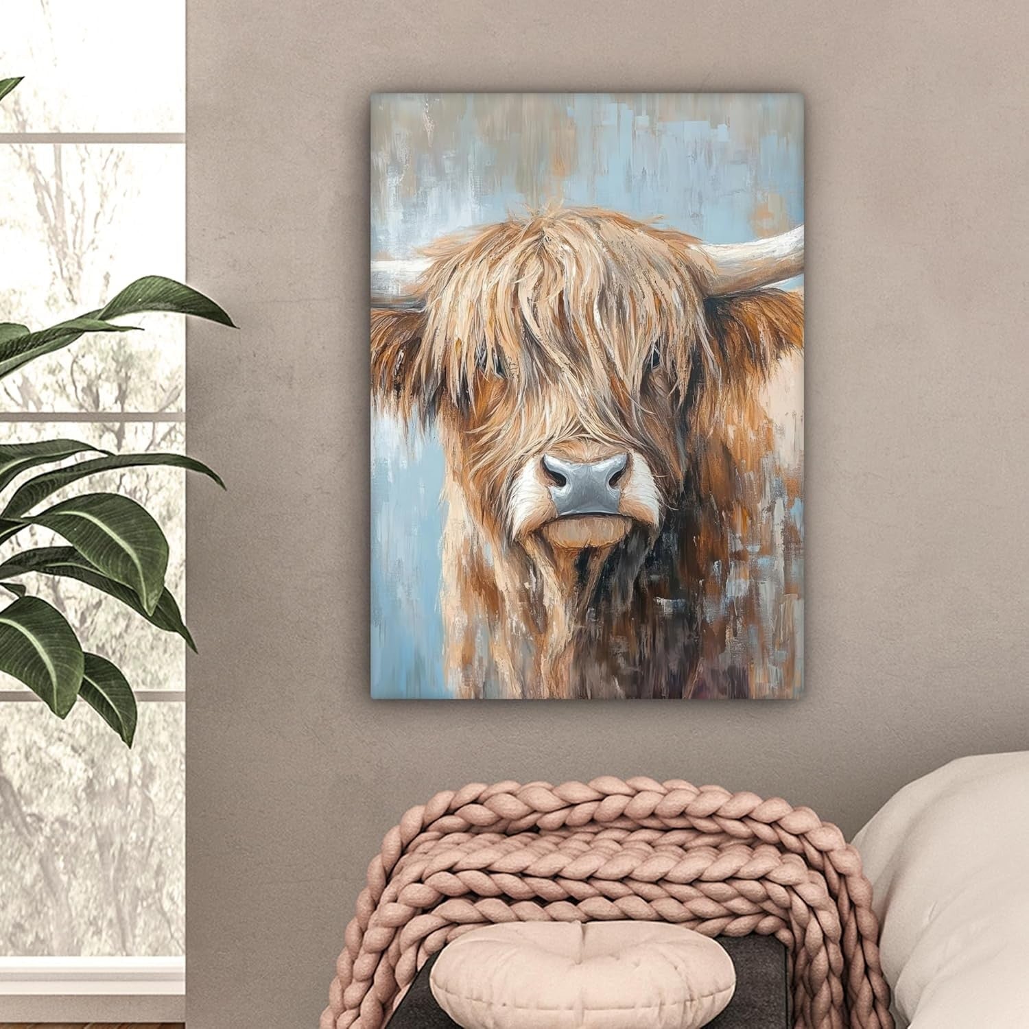 Highland Cow Canvas Wall Art 50x70cm Framed Rustic Decor