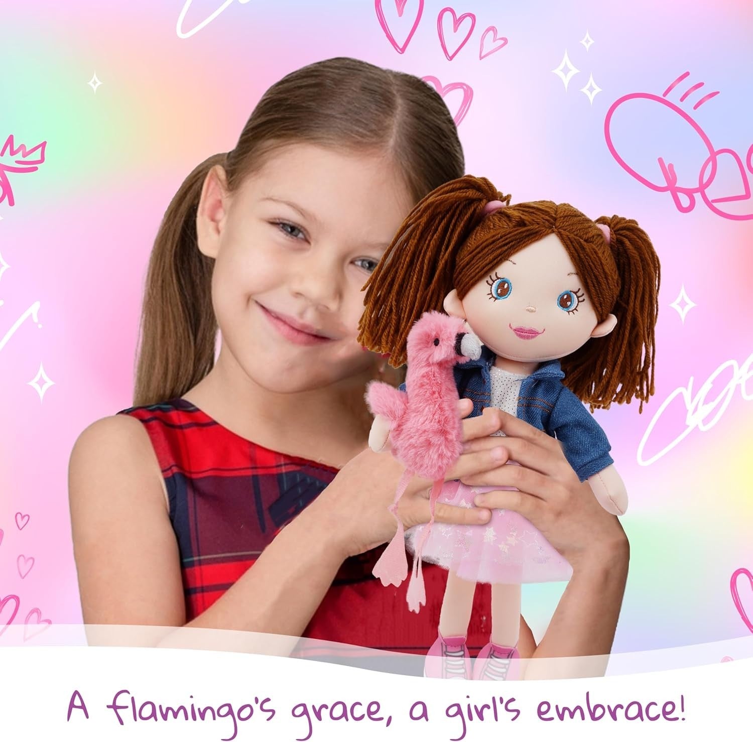 38cm Plush Doll with Stuffed Animal Companion Soft Cuddly Toy Gift Kids