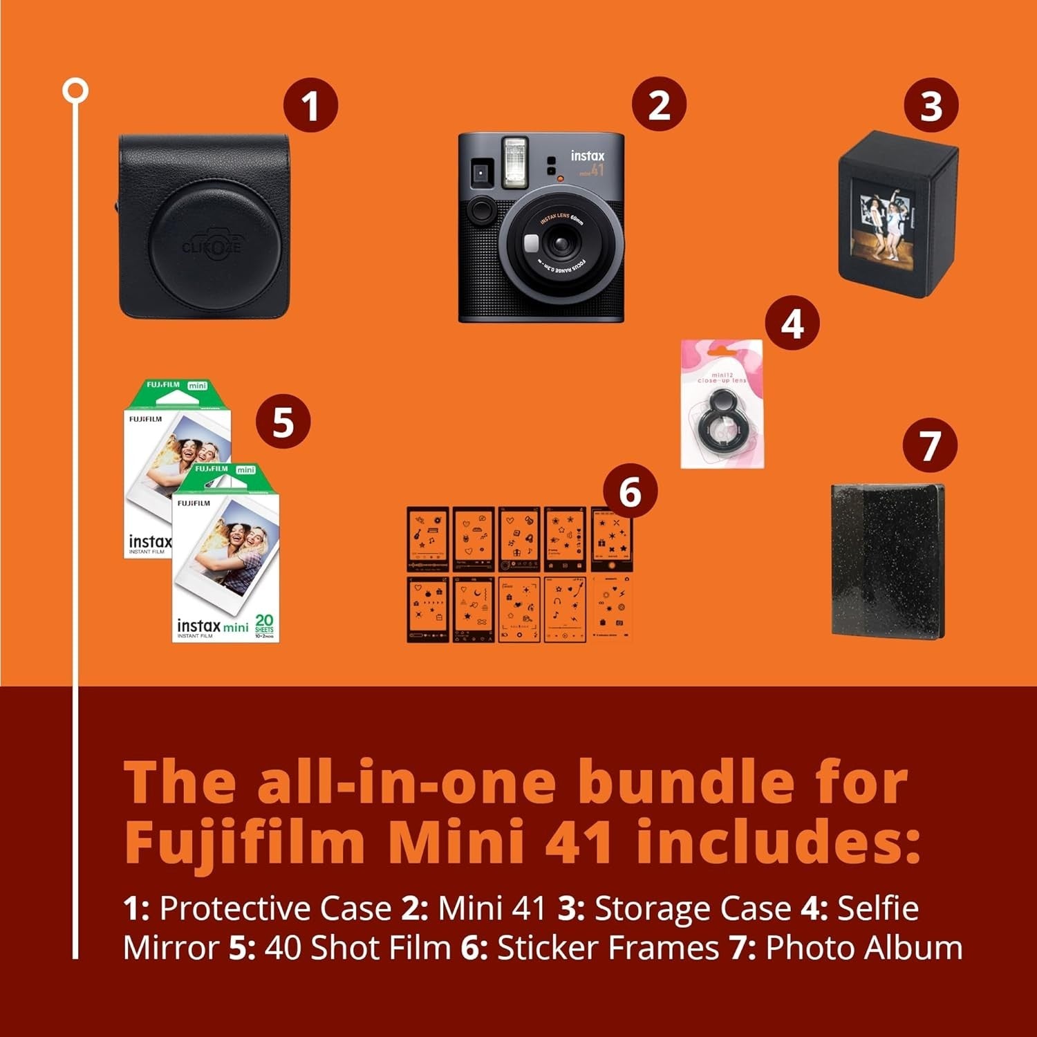 Instant Camera Bundle 40 Film Shots Case Album Selfie Mirror Kit