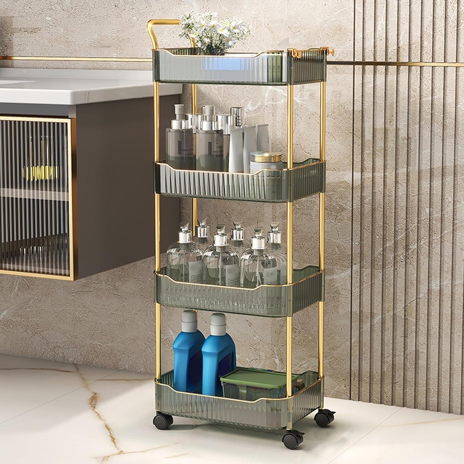4 Tier Rolling Storage Trolley Acrylic Utility Cart Organizer Green